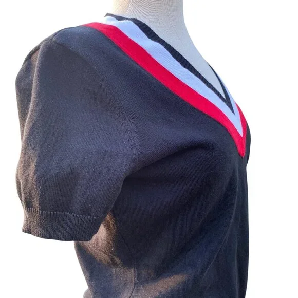 Lauren Ralph Lauren Active Women V-neck Golf Sweater L Preppy Black Cotton S/S - Picture 12 of 14